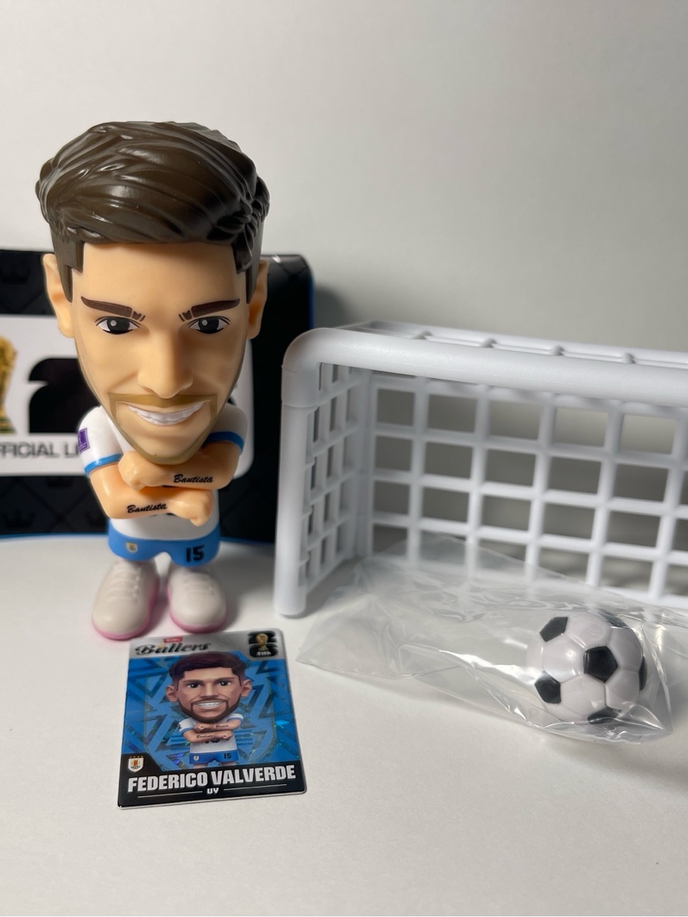 Federico Valverde Soccer Figurine with Goal and Ball - White & Blue